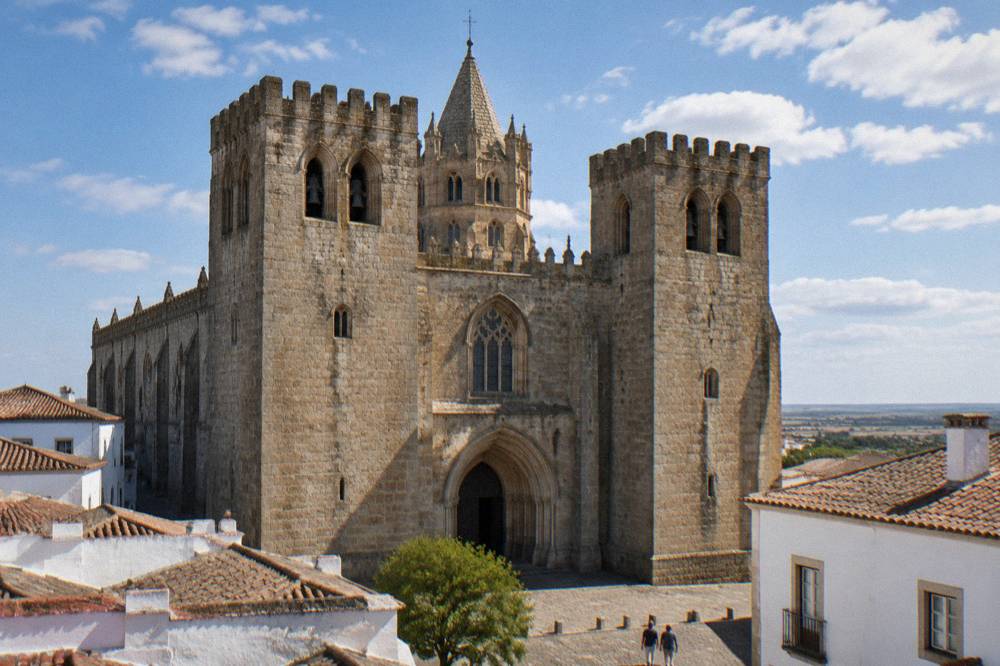 Évora cathedral towers and rooftops seen from the roof terrace