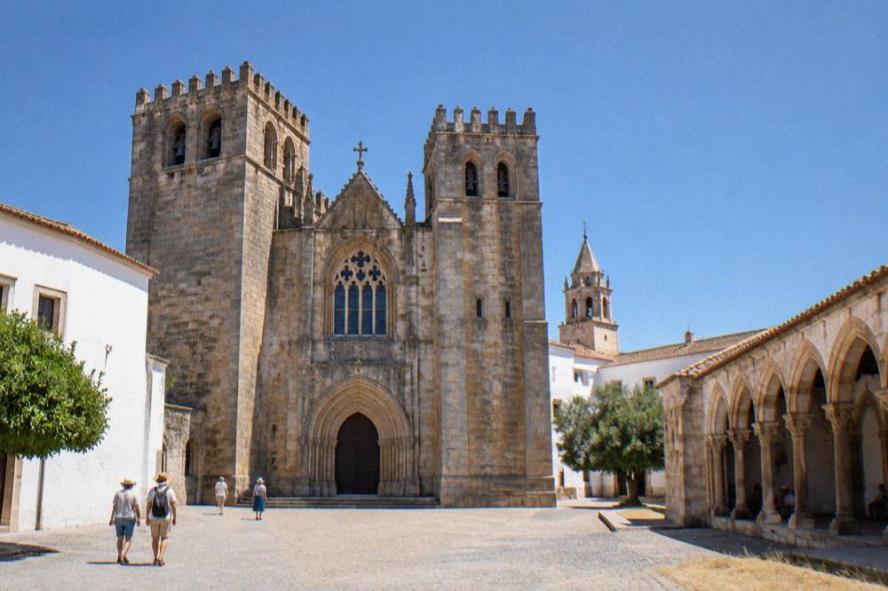 Cloister arches of Évora cathedral in morning light