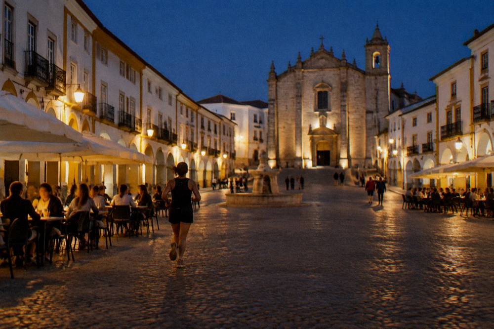 Evening diners at tables in Évora's Praça do Giraldo