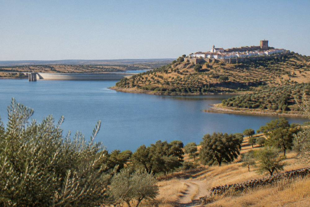 The walled hilltop village of Monsaraz above the Alqueva reservoir in the Alentejo